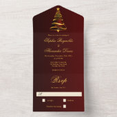 Stijlvolle minimalistische gouden kerstboom bruilo all in one uitnodiging (Binnen)