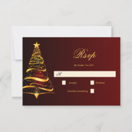 Stijlvolle minimalistische gouden kerstboom bruilo RSVP kaartje