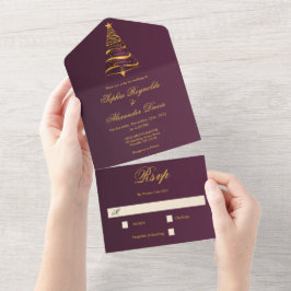 Stijlvolle Minimalistische Gouden Kerstboom Trouwf All In One Uitnodiging