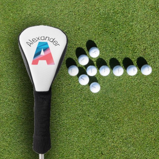 Stijlvolle minimalistische koraalblauwe letter A w Golfheadcover