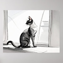 Stijlvolle Minimalistische Kunst Kat in de Stad Zo Poster