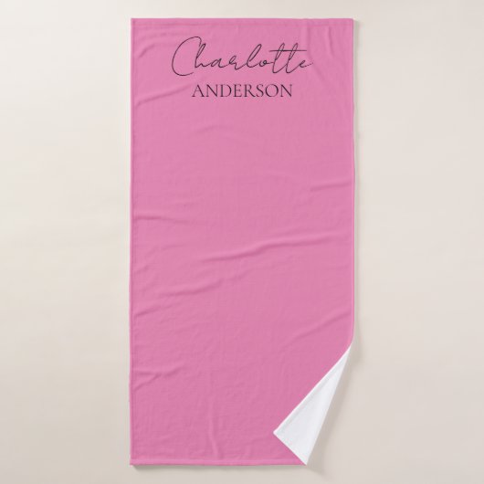 Stijlvolle minimalistische monogram naam roze badhanddoek (Badhanddoek)