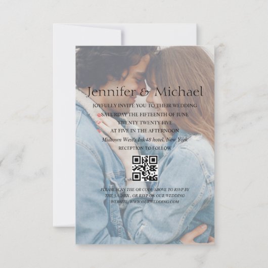 Stijlvolle minimalistische QR code RSVP 3 foto's b Kaart (Achterkant)