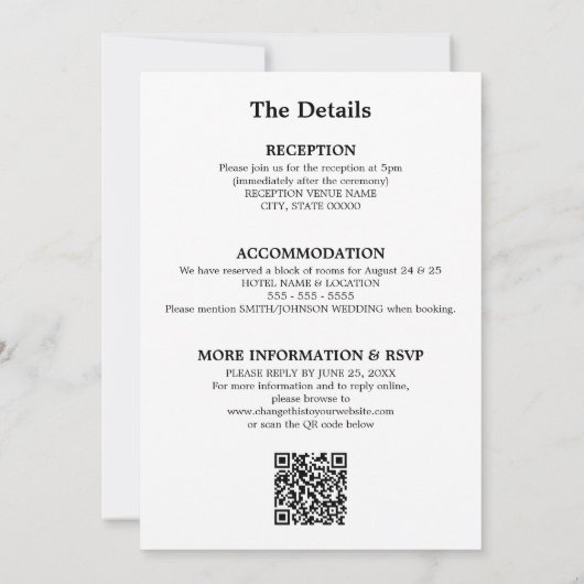 Stijlvolle minimalistische QR Code RSVP bruiloft u Kaart (Achterkant)