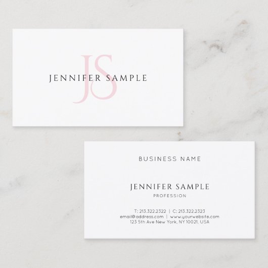 Stijlvolle minimalistische Sjabloon Roze Monogram Visitekaartje (Voorkant / Achterkant)