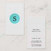 Stijlvolle minimalistische turquoise monogram embl visitekaartje (Voorkant / Achterkant)