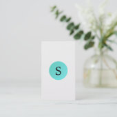Stijlvolle minimalistische turquoise monogram embl visitekaartje (Staand voorkant)