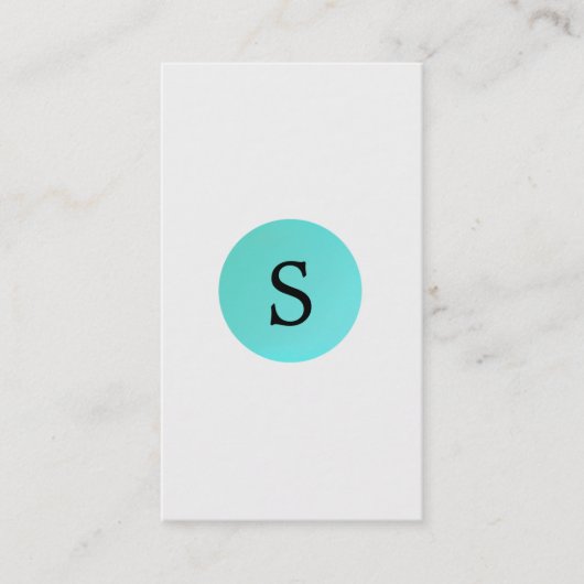 Stijlvolle minimalistische turquoise monogram embl visitekaartje (Voorkant)