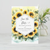 Stijlvolle minimalistische zonnebloem bruiloft save the date (Staand voorkant)