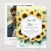 Stijlvolle minimalistische zonnebloem bruiloft save the date (Voorkant / Achterkant)