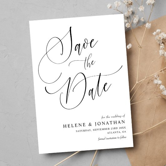 Stijlvolle minimalistische zwart wit elegante brui save the date