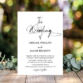 Stijlvolle minimalistische zwart witte bruiloft kaart