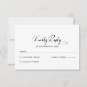 Stijlvolle minimalistische zwart witte bruiloft RSVP kaartje (Voorkant)