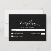 Stijlvolle minimalistische zwarte bruiloft RSVP kaartje (Voorkant)