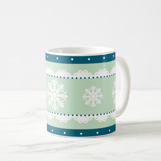 Stijlvolle Mint Blauwgroen Blauw Wit Kerstpatroon Koffiemok (Voorkant rechts)