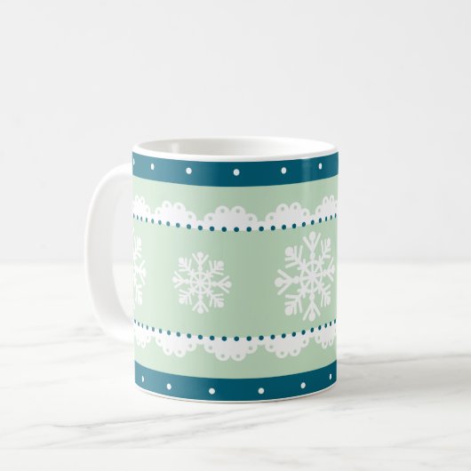 Stijlvolle Mint Blauwgroen Blauw Wit Kerstpatroon Koffiemok (Voorkant links)