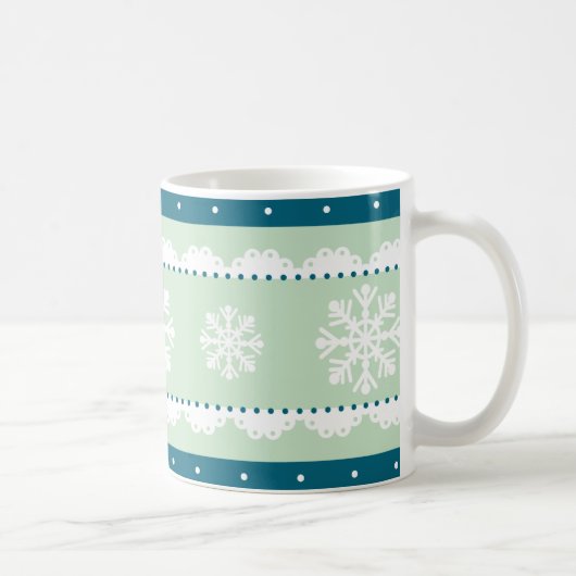 Stijlvolle Mint Blauwgroen Blauw Wit Kerstpatroon Koffiemok (Rechts)
