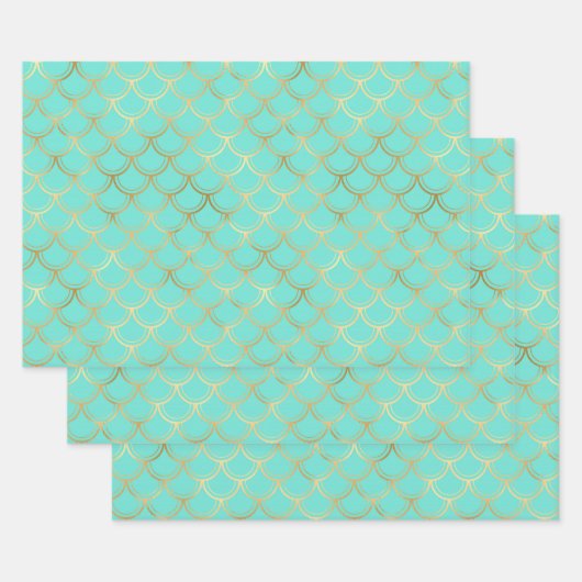 Stijlvolle Mint en Gold Mermaid Inpakpapier Vel (Set)