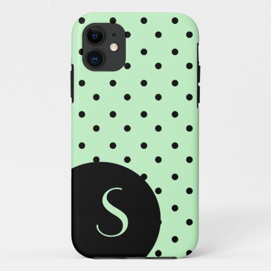 Stijlvolle Mint Green & Black Polka Dot and Monogr Case-Mate iPhone Case (Achterkant)
