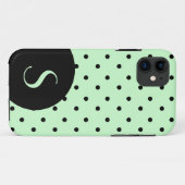 Stijlvolle Mint Green & Black Polka Dot and Monogr Case-Mate iPhone Case (Achterkant (horizontaal))