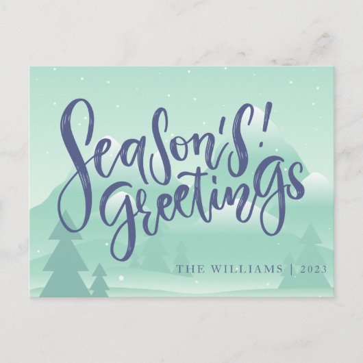 Stijlvolle Mint Green Seizoen Groeten Gepersonalis Feestdagenkaart (Voorkant)