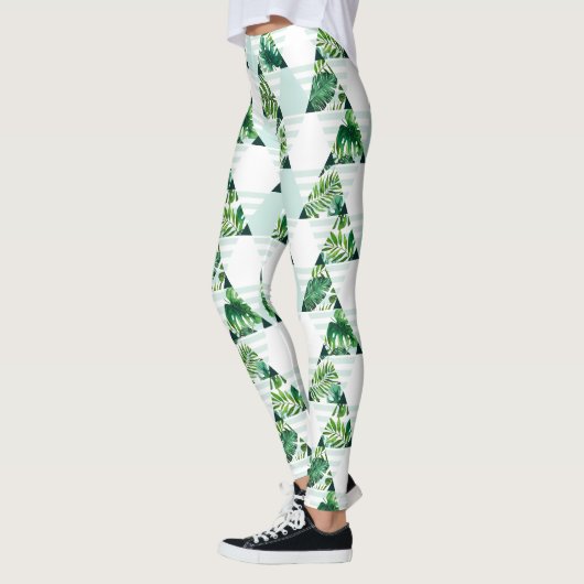 Stijlvolle Mint Green Tropical Triangles Geometric Leggings (Links)