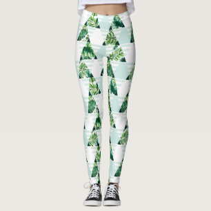 Stijlvolle Mint Green Tropical Triangles Geometric Leggings