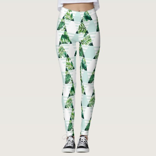 Stijlvolle Mint Green Tropical Triangles Geometric Leggings (Voorkant)