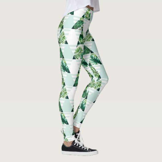Stijlvolle Mint Green Tropical Triangles Geometric Leggings (Rechts)