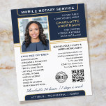 Stijlvolle mobiele notaris service foto blauw goud flyer<br><div class="desc">Trek meer klanten aan met deze klassieke Notary Public business flyers. Een stijlvolle sjabloon gepersonaliseerd met uw foto, naam, gegevens, QR-code en een logo of accreditatiesymbool. Zakelijke flyers zijn een effectieve manier om uw bedrijf te promoten en uw notarisdiensten te adverteren. Een effectieve manier om uw bedrijf te promoten en...</div>