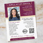 Stijlvolle mobiele notaris service foto pruim goud flyer<br><div class="desc">Trek meer klanten aan met deze klassieke Notary Public business flyers. Een stijlvolle sjabloon gepersonaliseerd met uw foto, naam, gegevens, QR-code en een logo of accreditatiesymbool. Zakelijke flyers zijn een effectieve manier om uw bedrijf te promoten en uw notarisdiensten te adverteren. Een effectieve manier om uw bedrijf te promoten en...</div>