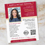 Stijlvolle mobiele notaris service foto rood goud flyer<br><div class="desc">Trek meer klanten aan met deze klassieke Notary Public business flyers. Een stijlvolle sjabloon gepersonaliseerd met uw foto, naam, gegevens, QR-code en een logo of accreditatiesymbool. Zakelijke flyers zijn een effectieve manier om uw bedrijf te promoten en uw notarisdiensten te adverteren. Een effectieve manier om uw bedrijf te promoten en...</div>