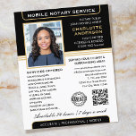 Stijlvolle mobiele notarisservice foto zwart goud flyer<br><div class="desc">Trek meer klanten aan met deze klassieke Notary Public business flyers. Een stijlvolle sjabloon gepersonaliseerd met uw foto, naam, gegevens, QR-code en een logo of accreditatiesymbool. Zakelijke flyers zijn een effectieve manier om uw bedrijf te promoten en uw notarisdiensten te adverteren. Een effectieve manier om uw bedrijf te promoten en...</div>