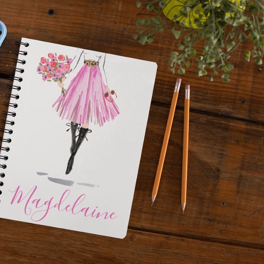 Stijlvolle Mode Roze Rok Bloemen Vrouw Journal Notitieboek