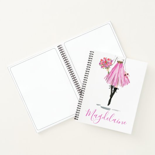 Stijlvolle Mode Roze Rok Bloemen Vrouw Journal Notitieboek (Binnen)