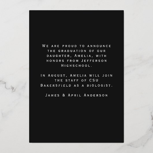 Stijlvolle Modern Afstuderen Aankondiging Kaart (Achterkant)