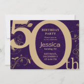 Stijlvolle Modern Gold en Paarse Verjaardagsuitnod Kaart (Voorkant)