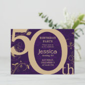 Stijlvolle Modern Gold en Paarse Verjaardagsuitnod Kaart (Staand voorkant)