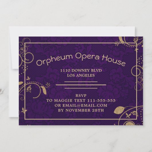 Stijlvolle Modern Gold en Paarse Verjaardagsuitnod Kaart (Achterkant)