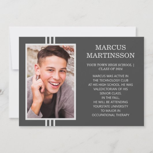 Stijlvolle Modern Grey Klasse van 2024 Afstuderen  Aankondiging (Voorkant)
