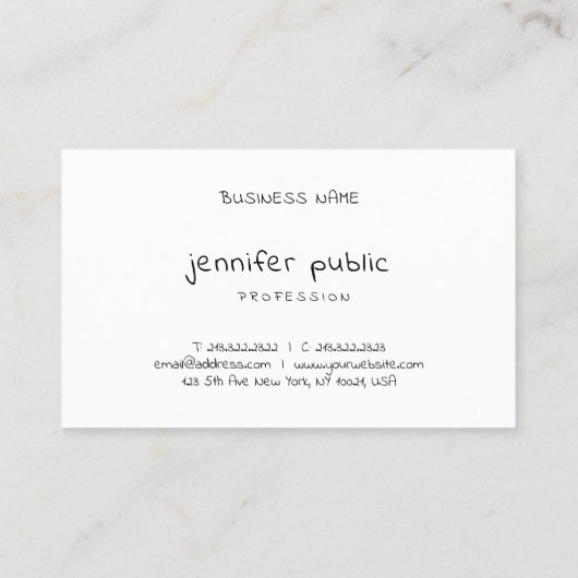 Stijlvolle Modern Hand Script Tekst Eenvoudige Sja Visitekaartje (Achterkant)