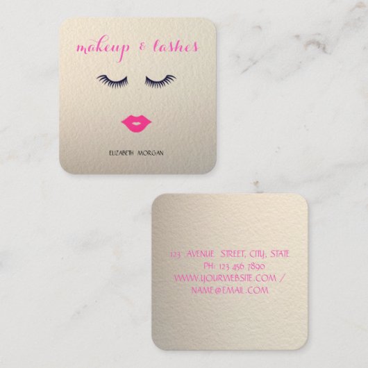 Stijlvolle Modern,Lips,Lashes,Makeup Vierkante Visitekaartje (Voorkant / Achterkant)