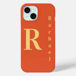 Stijlvolle Modern Monogram Naam Burnt Sinaasappel iPhone 15 Case