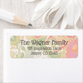 Stijlvolle Modern Roze en Groene Abstracte Swirl Etiket (Insitu)