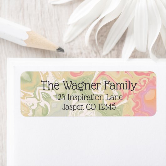 Stijlvolle Modern Roze en Groene Abstracte Swirl Etiket (Insitu)