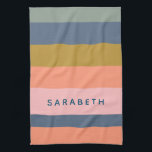 Stijlvolle Modern Stripes  Earth Tones Custom Theedoek<br><div class="desc">Voeg een stijlvol tintje toe aan uw keuken met deze moderne gestreepte keukenhanddoek met zachte aardetinten. De prachtige mix van marine, perzik, koraal, roze, oker en salie groene creëer's heeft een chique en trendy uitstraling die een aanvulling vormt op elk keukendecor. Of u nu gerechten droogt of het als accent...</div>