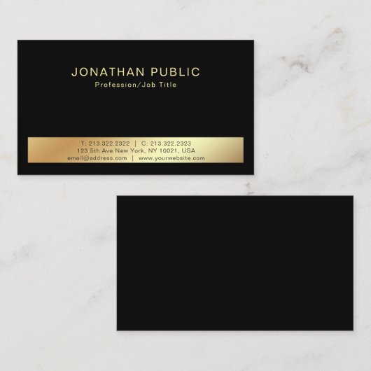 Stijlvolle Modern Zwart Goud Professioneel Schoon Visitekaartje (Voorkant / Achterkant)