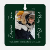 Stijlvolle Moderne 1e Kerstmis Verloofde Paar Foto Metalen Ornament (Achterkant)