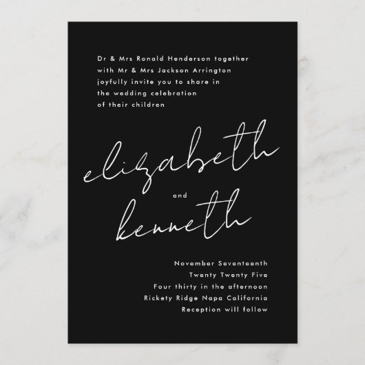 Stijlvolle moderne aangepaste namen Tuxedo Gold We Kaart (Voorkant)