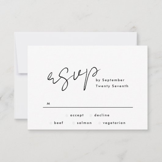 Stijlvolle moderne aangepaste namen Tuxedo Wedding RSVP Kaartje (Voorkant)